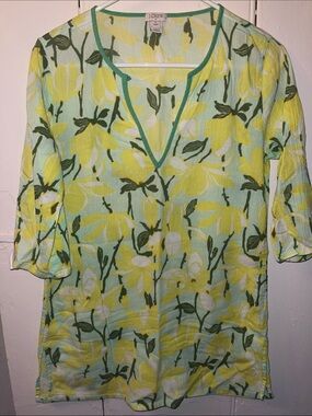 J. Crew Yellow & Mint Floral V-Neck Tunic
